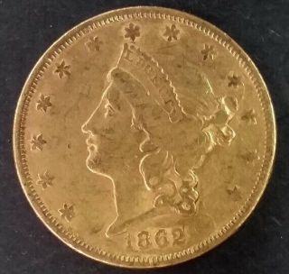✰ 1862 - S Antique Early Us Civil War Gold $20 Double Eagle Only 2500 Est Survival