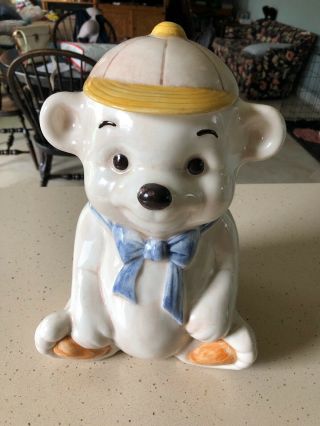 Vintage Treasure Craft Teddy Bear With A Baseball Cap Cookie Jar