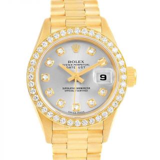 Rolex President Datejust 26 Rhodium Dial Yellow Gold Diamond Watch 69178