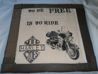 Vintage Signed Motorcycle Harley Davidson Pencil / Pen Etching On Cloth