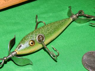 Heddon 100 Dowagiac Minnow 2 belly weight small body red gills green fancyback 3