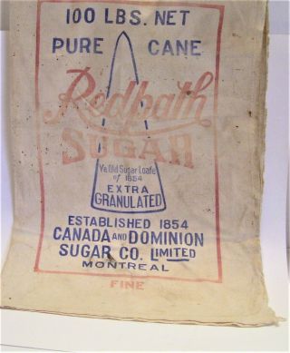 Vintage Redpath Fine Sugar 100 Lb Cotton Sack 18 X 35 Inches