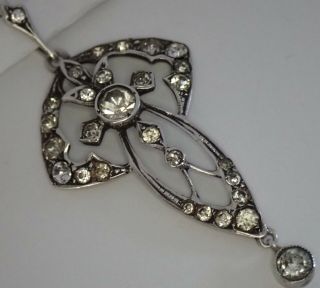 Antique Edwardian Art Deco 800 Sterling Silver Diamond Paste Pendant Necklace