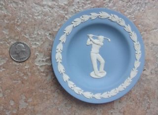 Vintage Wedgewood Blue Jasperware Trinket Plate Man Playing Golf Made In England