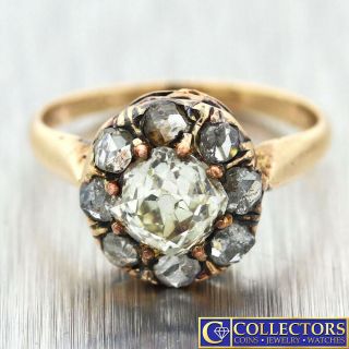 1830s Antique Victorian 14k Gold 1.  29ctw Old Mine Diamond Engagement Ring Egl G8