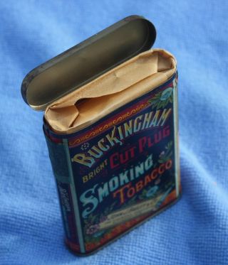 1920s Buckingham Cut Plug Smoking Tobacco Vertical Pocket Tin & Contents