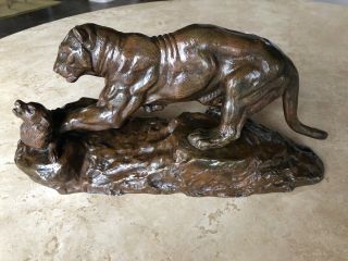 “panther Attacking A Civet” French Antique Bronze Sculpture By Antoine L.  Barye