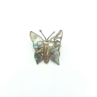 Vintage Signed Mexico Sterling Silver 925 Butterfly Brooch Pin W/ Abalone Wings