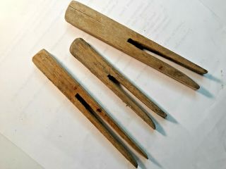 3 Vintage Antique Wooden Cl;othes Pins - - 1 - 4 3/8 " ; 2 - 5 1/2 " Long