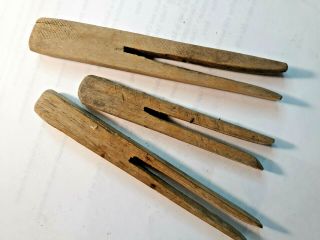 3 Vintage Antique wooden cl;othes pins - - 1 - 4 3/8 
