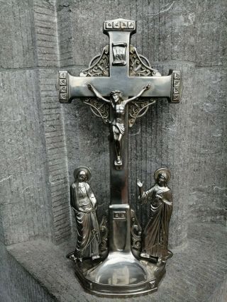Antique Vintage Ornate Altar Standing Calvary Group Cross Jesus Mary Magdalena -