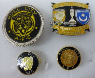 Hull City Football Pin Badges X 4 Inc Non Enamel Portsmouth And 2 X Old/vintage