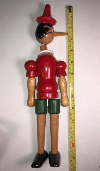 Vintage Pinocchio Doll Movable Jointed Wood Figure Doll 13 " Articulated 50’s