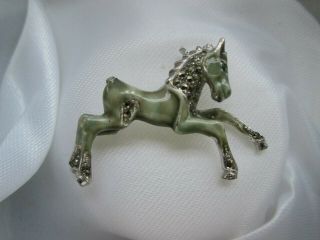 Vintage Bjl Silver Enamel Marcasite Foal Horse Equestrian Animal Brooch Pin
