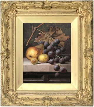 Still Life With Fruit Antique Oil Painting By Henry George Todd (1847 - 1898)