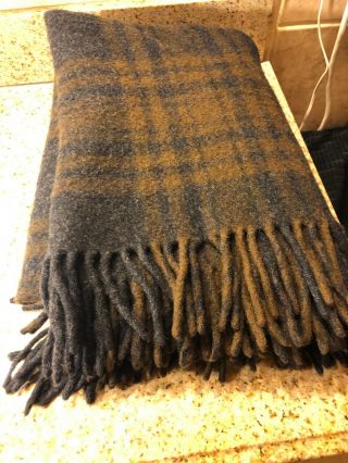 Vtg Pendleton Virgin Wool Fringed Throw Blanket 46 " W X 64 " L Brown & Black