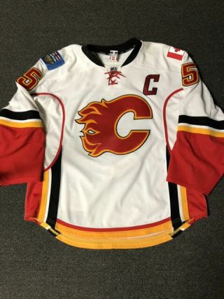 2014 - 15 Mark Giordano Calgary Flames Game Worn Hockey Jersey Great Wear