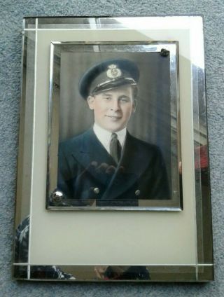 Vintage Art Deco Mirror Picture Frame With Sailor Hand Tinted Photograph