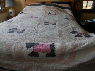 Vintage Quilt Scotty Dogs With Pink & White Fabric Cutter Or 86 