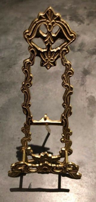 Vintage Victorian Style 12 " Brass Picture Easel Plate Frame Display Stand Ornate