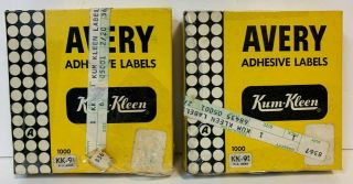 2 Vintage Avery Adhesive Labels Kum - Kleen Self - Adhesive Black And Yellow Kk - 91