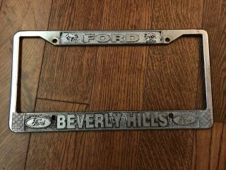 Vintage Ford Beverly Hills Car Dealer Metal License Plate Frame