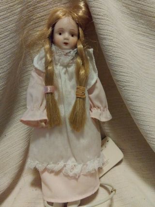 Vintage Russ Months To Remember August Blonde Doll Porcelain 8” Tall With Stand