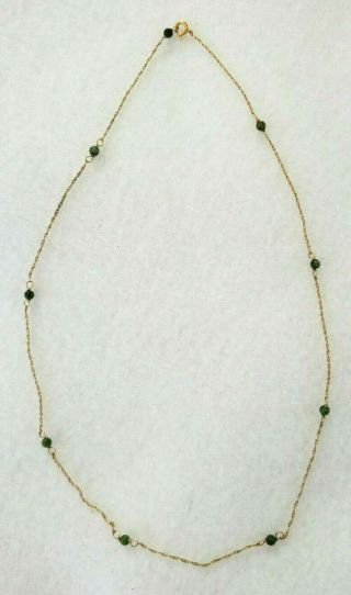 Vintage Estate Find 14k Gold Chain & Jade Bead Necklace - 16” Long
