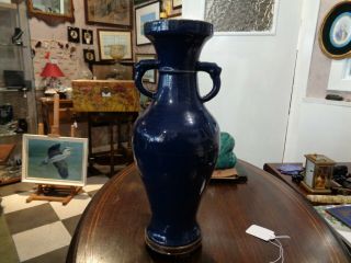 Large Chinese Blue Glazed Vase With Dragon Design