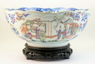 C1780 Unusual Antique 18thc Chinese Qianlong Famille Rose Porcelain Punch Bowl
