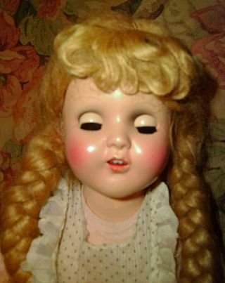 15 - In Vintage 1950s Hard Plastic Horsman Cindy Doll With Dress & Wig