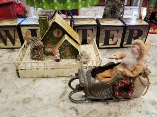 Santa Claus & Sleigh Norma Decamp With Antique Putz House