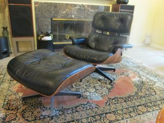 Vintage Herman Miller Eames Lounge Chair & Ottoman 670 671 Rosewood & Black Lthr