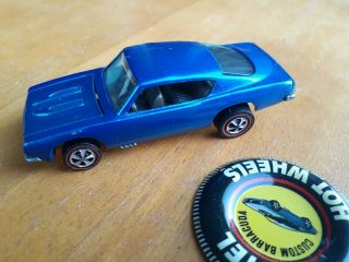 Vintage Hot Wheels 1967 Custom Barracuda Red Line Metallic Blue With Badge