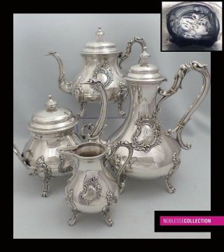 Antique 1890s French All Sterling Silver Tea Coffee Pots Sugar Bowl Creamer Set