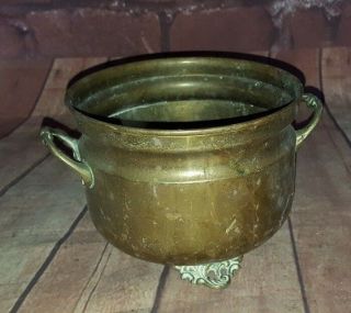 Antique Vintage Small Brass Ornate Pot Bucket Vase Garden Planter Decorative
