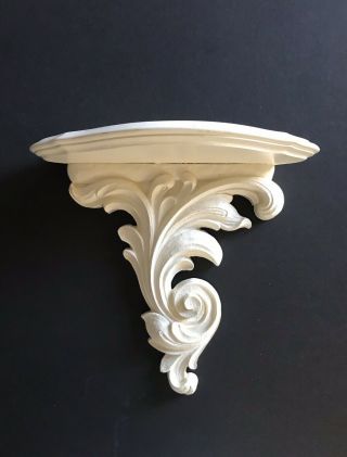 Vtg Syroco Wood Sconce Shelf Wall Hanging Acanthus Leaf Ivory White Plate Groove