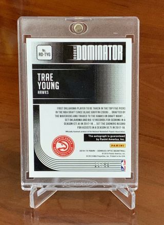 2018 - 19 TRAE YOUNG OPTIC DOMINATOR ROOKIE AUTO ’d 11/50 JERSEY  2