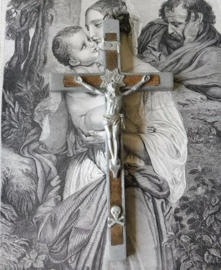 Vintage French Large Pectoral Crucifix With Skull Cross Bones 9.  75 Inches Long
