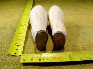 2 x excavated vintage painted bisque Doll Legs with loop hole a pair 3.  9 