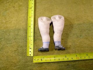 2 x excavated vintage painted bisque Doll Legs with loop hole a pair 3.  9 