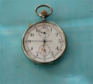 Longines Split Second Chronograph Chronometer Pocket Watch 14k Gold Crown 19.  73n