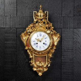 Antique French Gilt Bronze Cartel Wall Clock Fully C1880