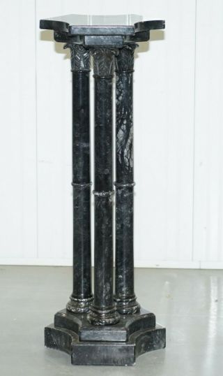 Lovely Unique Solid Marble Pedestal Column With Three Central Corinthian Pillars