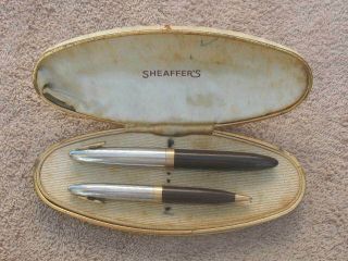 Vintage Sheaffer White Dot Fountain Pen Pencil Set Tuckaway Orig Box 14k Gold Ni