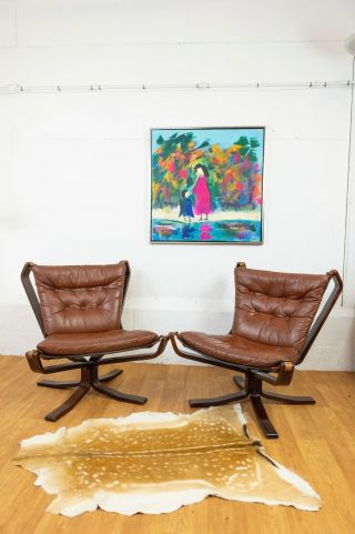 Vintage Retro Danish Sigurd Ressell Leather Falcon Chair Set 1970,  S