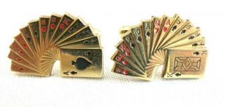 Vintage Deck Of Cards Cuff Links Fanned Ace Of Spades Gold Tone W Enamel