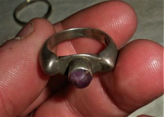 Vintage C.  1950 Sterling Silver Mexican Mid Century Modern Ring Purple Stone Vafo