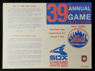 Vtg Scorecard 1982 Cooperstown Hof Game York Mets Vs Chicago White Sox