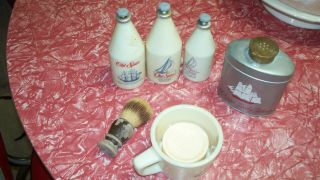 Vintage Old Spice 3 Glass Bottles Shaving Mug Soap Powder & Brush